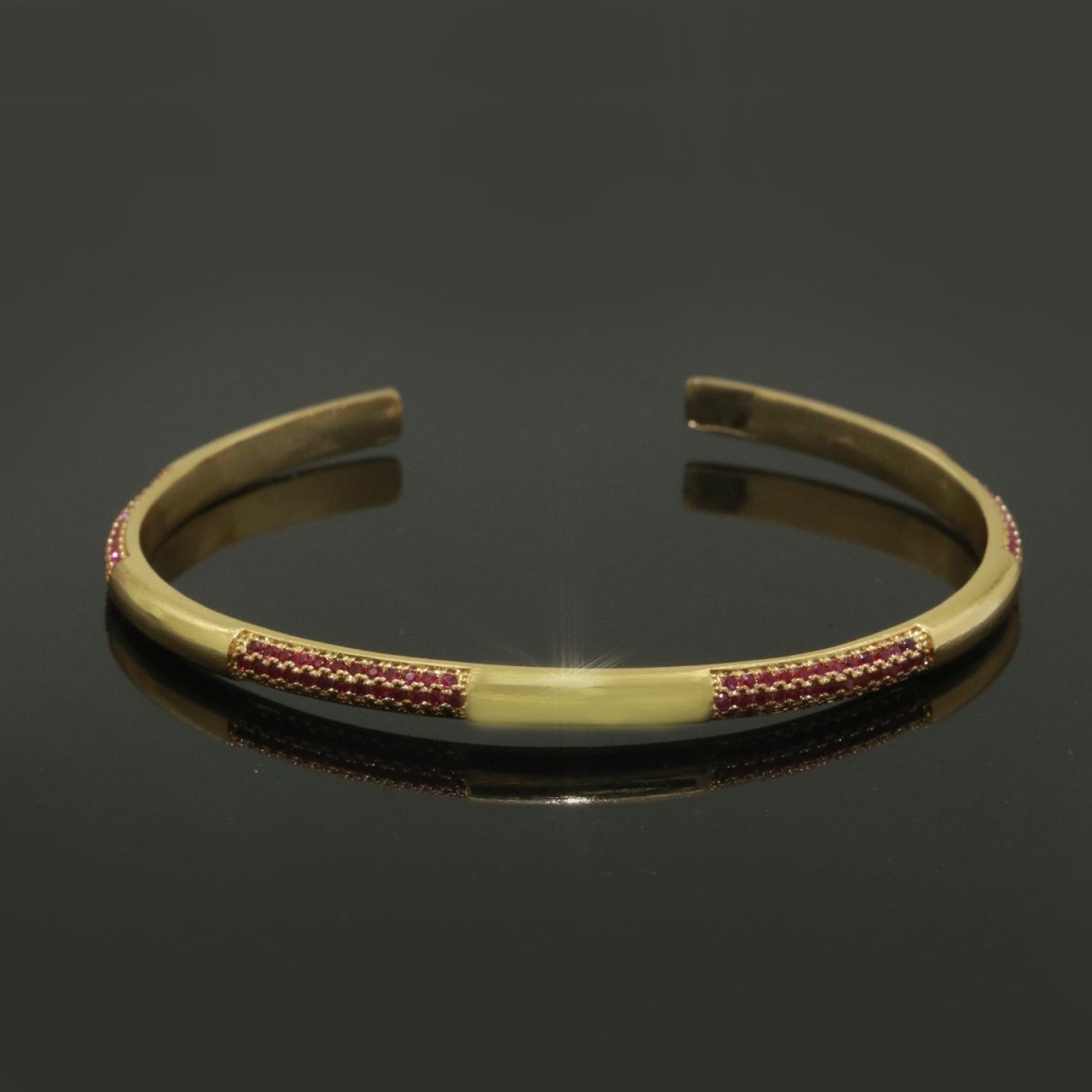 Dainty gold bracelet, thin gold cuff, Pink CZ minimalist jewelry, layering jewelry, gift for her, delicate Bangle bracelet | WA-184 Clearance Pricing - DLUXCA