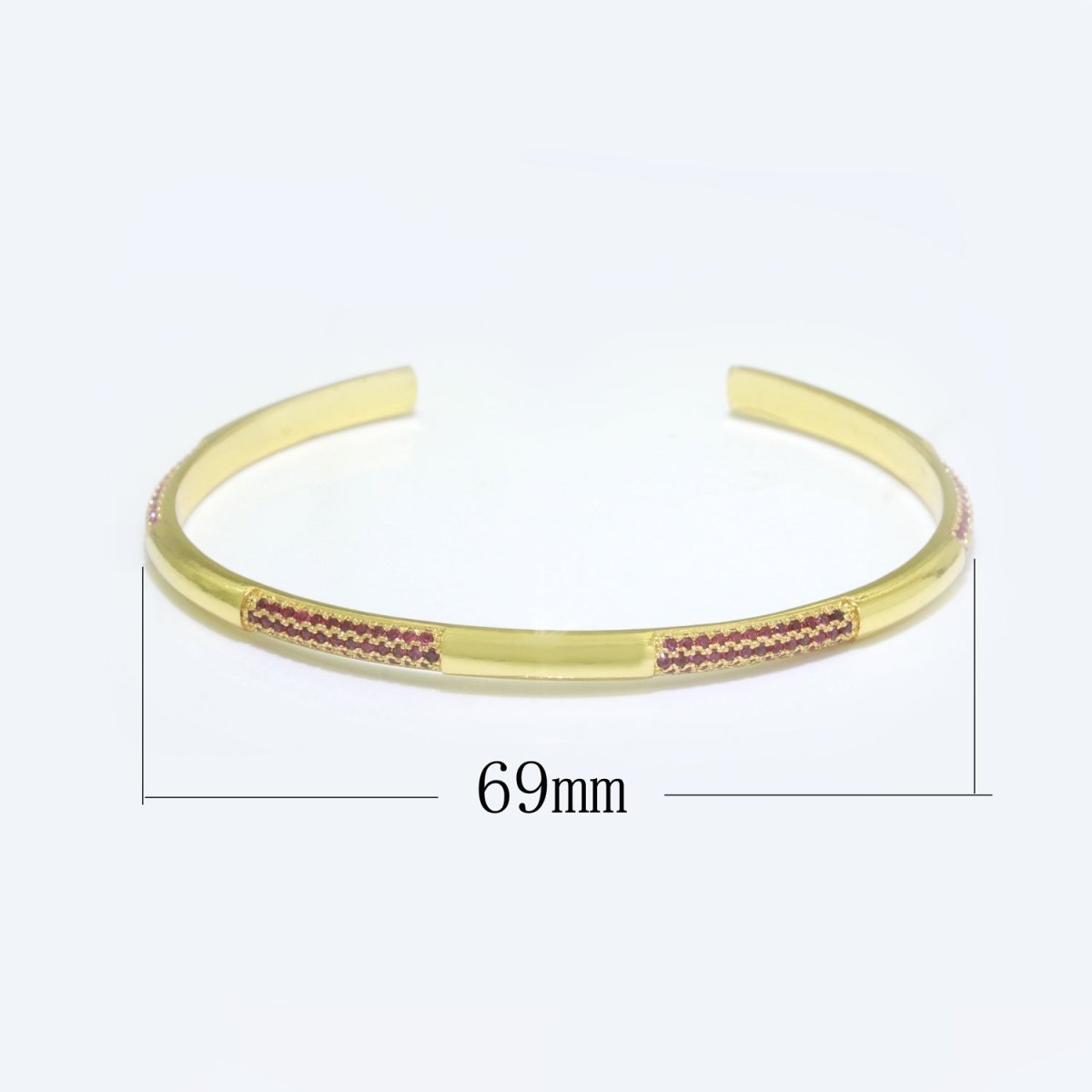 Dainty gold bracelet, thin gold cuff, Pink CZ minimalist jewelry, layering jewelry, gift for her, delicate Bangle bracelet | WA-184 Clearance Pricing - DLUXCA