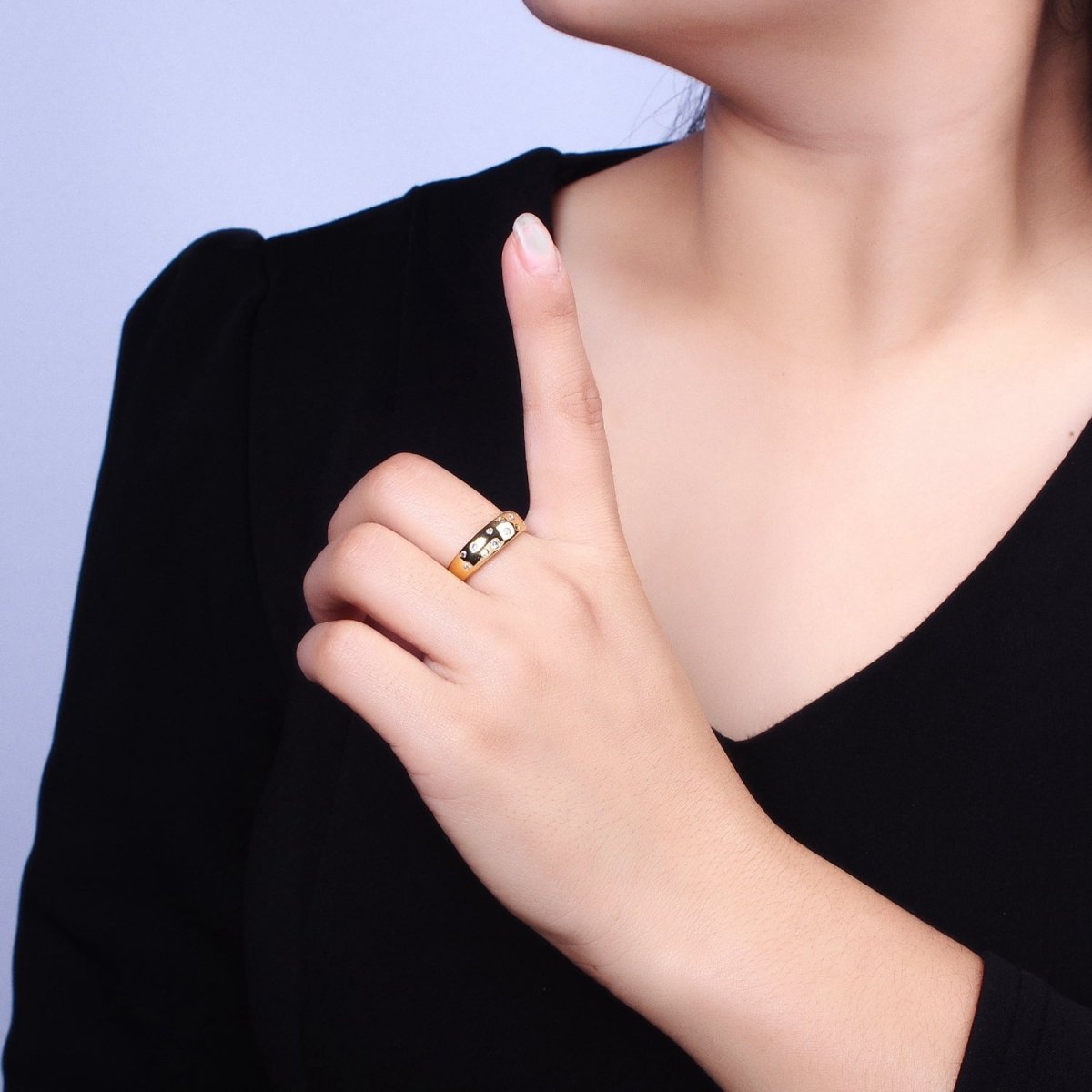 Dainty Gold Bubble Round CZ Band Ring for Minimalist Jewelry R-092 - DLUXCA