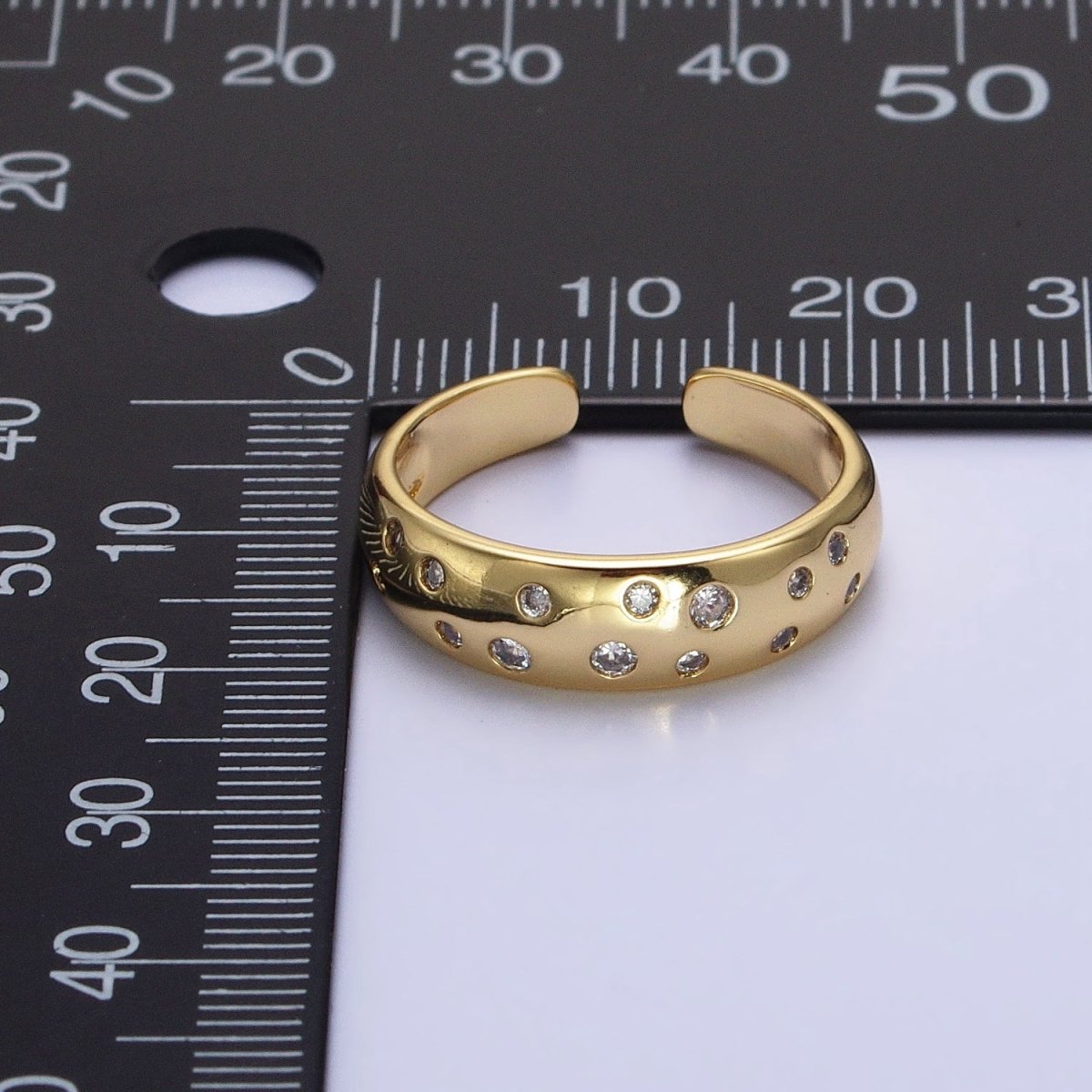 Dainty Gold Bubble Round CZ Band Ring for Minimalist Jewelry R-092 - DLUXCA