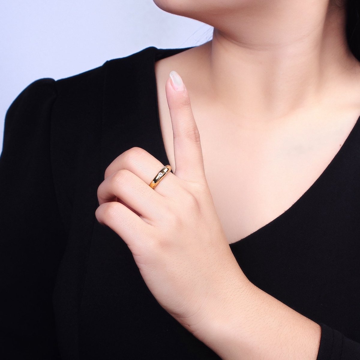 Dainty Gold Bubble Round CZ Band Ring for Minimalist Jewelry R-238 - DLUXCA