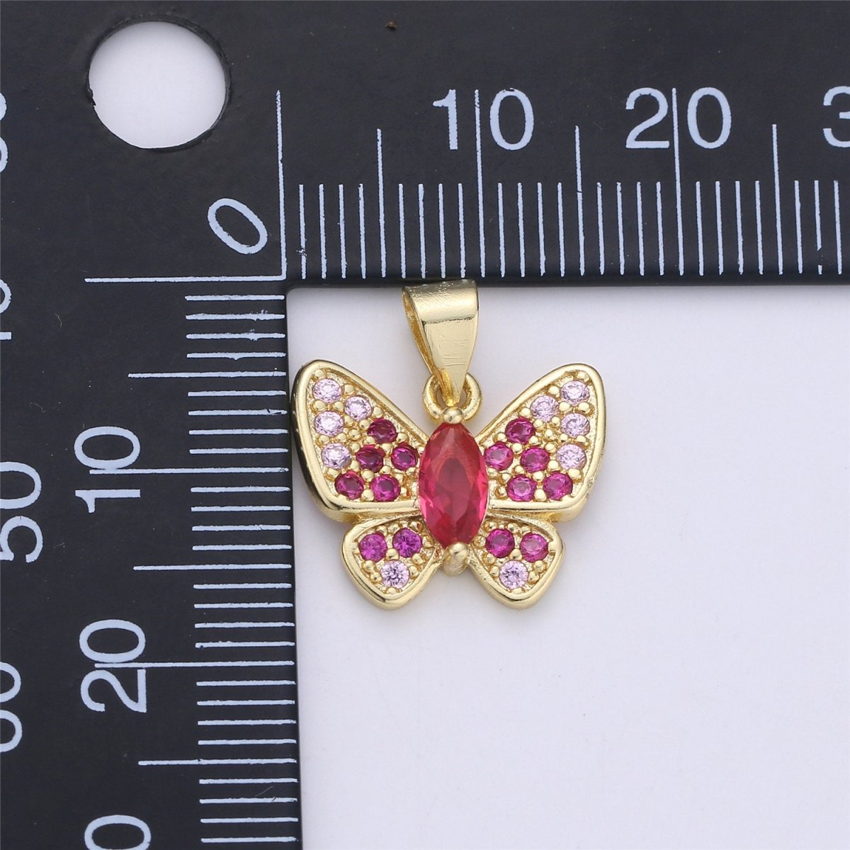 Dainty Gold Butterfly Charm - 14k Gold Filled Charm - 17X16mm - Butterfly Pendants - Micro Pave Charms Cubic Charms C-796 - DLUXCA