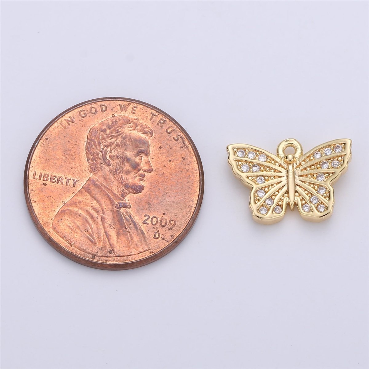 Dainty Gold butterfly Charm w/ Clear Micro Pave Cubic Stone Charm Insect Charm Animal Charm for Bracelet Earring Necklace Charm C-681 - DLUXCA