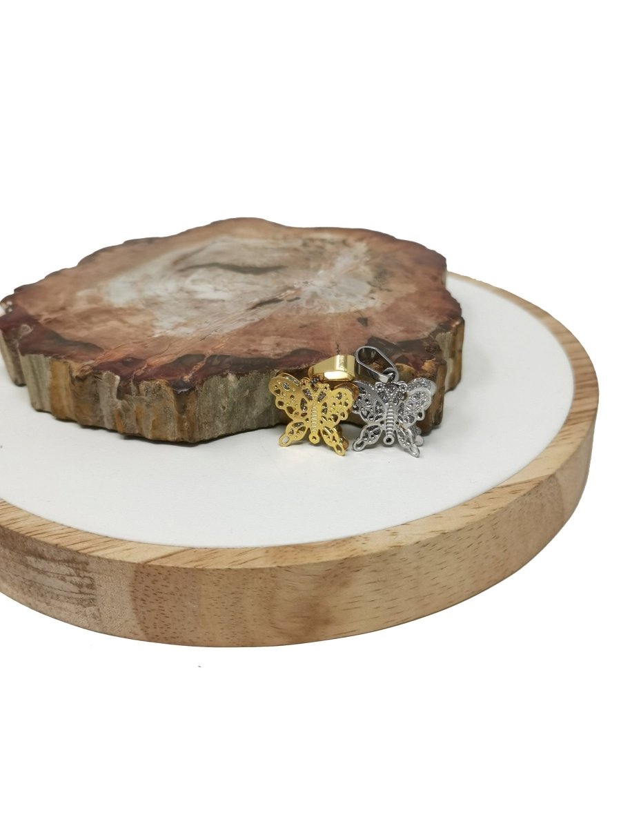 Dainty Gold Butterfly Charms, Silver Butterfly Pendant for Bracelet, Earring Component 23x24mm J-736 - DLUXCA