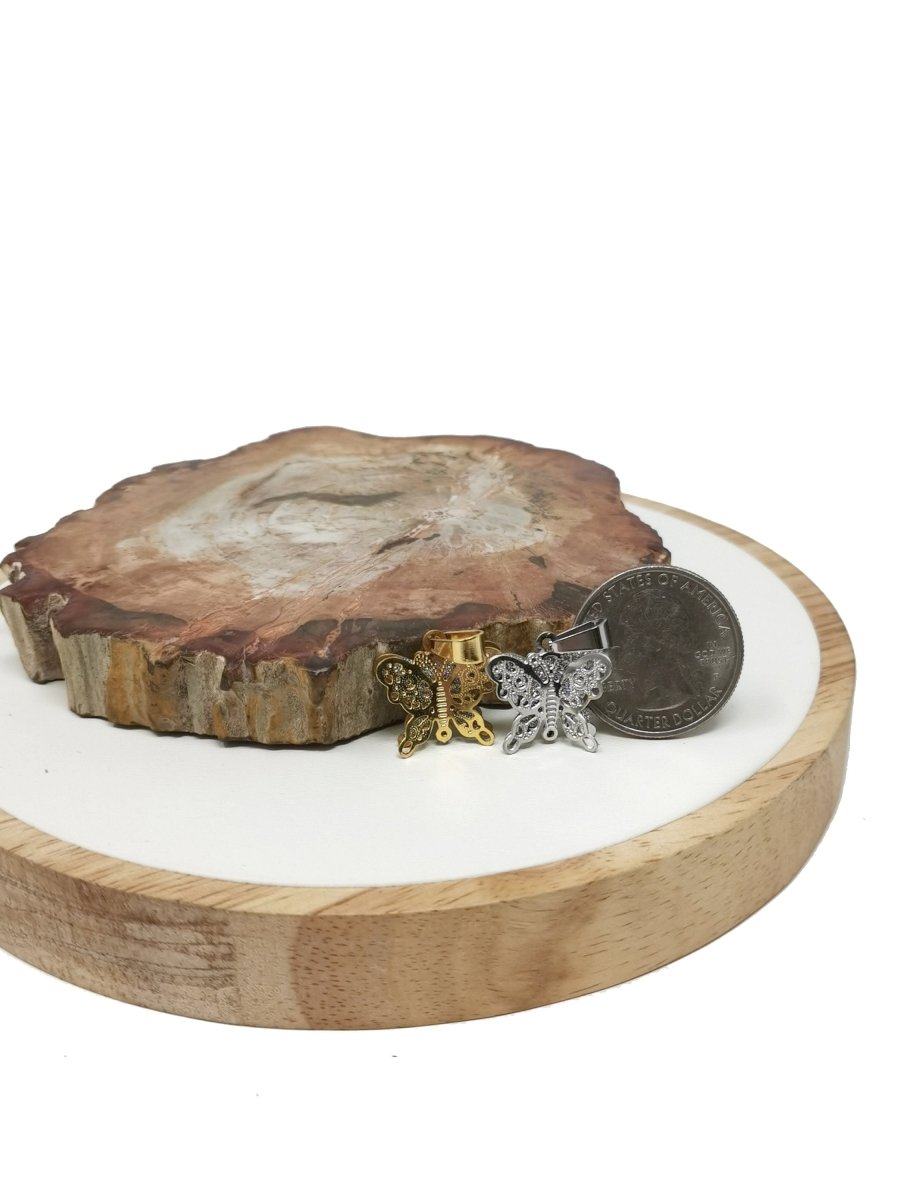 Dainty Gold Butterfly Charms, Silver Butterfly Pendant for Bracelet, Earring Component 23x24mm J-736 - DLUXCA