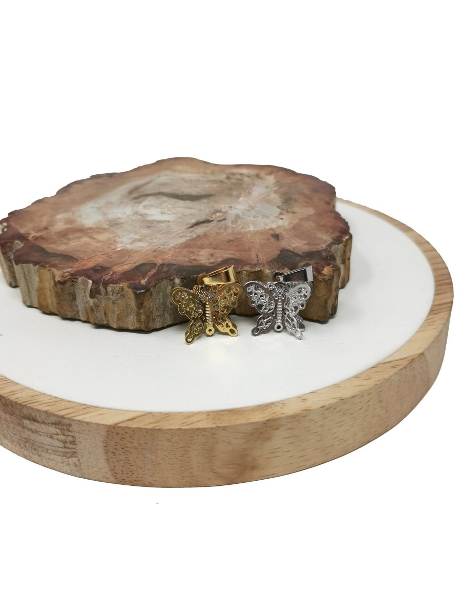 Dainty Gold Butterfly Charms, Silver Butterfly Pendant for Bracelet, Earring Component 23x24mm J-736 - DLUXCA