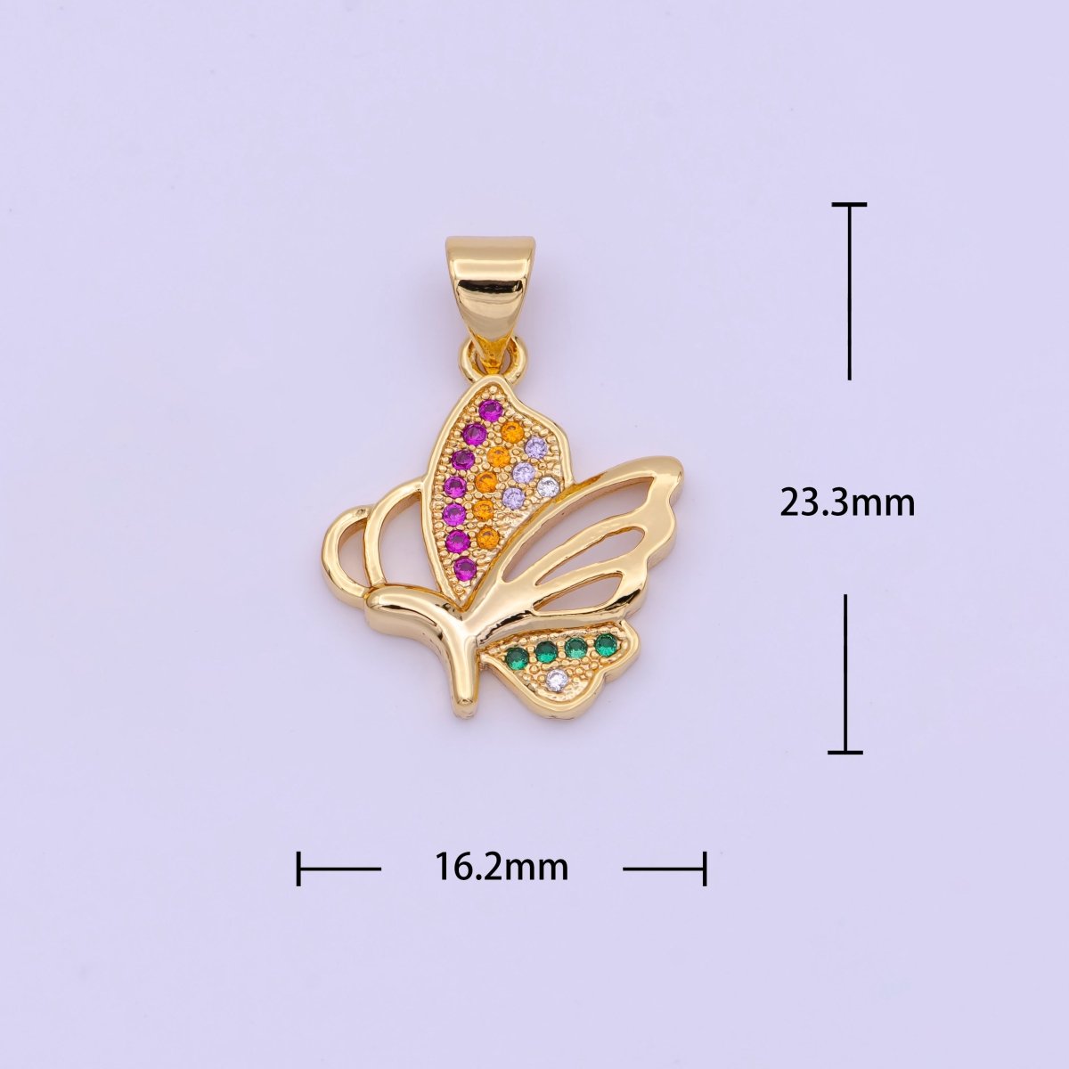 Dainty Gold Butterfly Pendant Micro Paved Multicolor CZ Mariposa Wings H-575 - DLUXCA