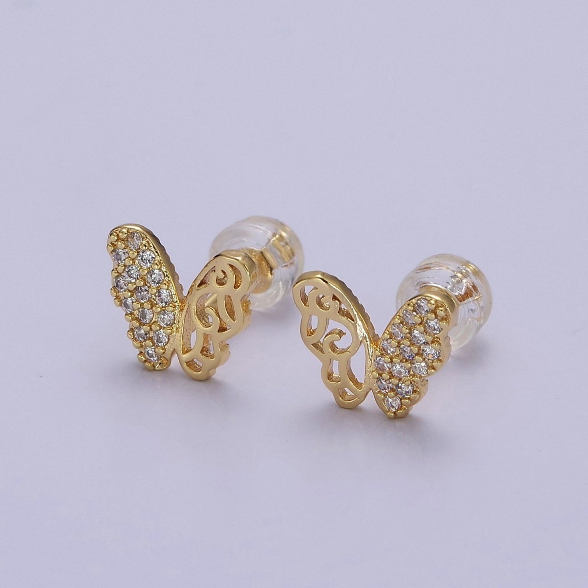 Dainty Gold Butterfly Stud Earrings, 18k Gold Filled Delicate Butterly Stud Earring Earlobe Earring V-127 - DLUXCA