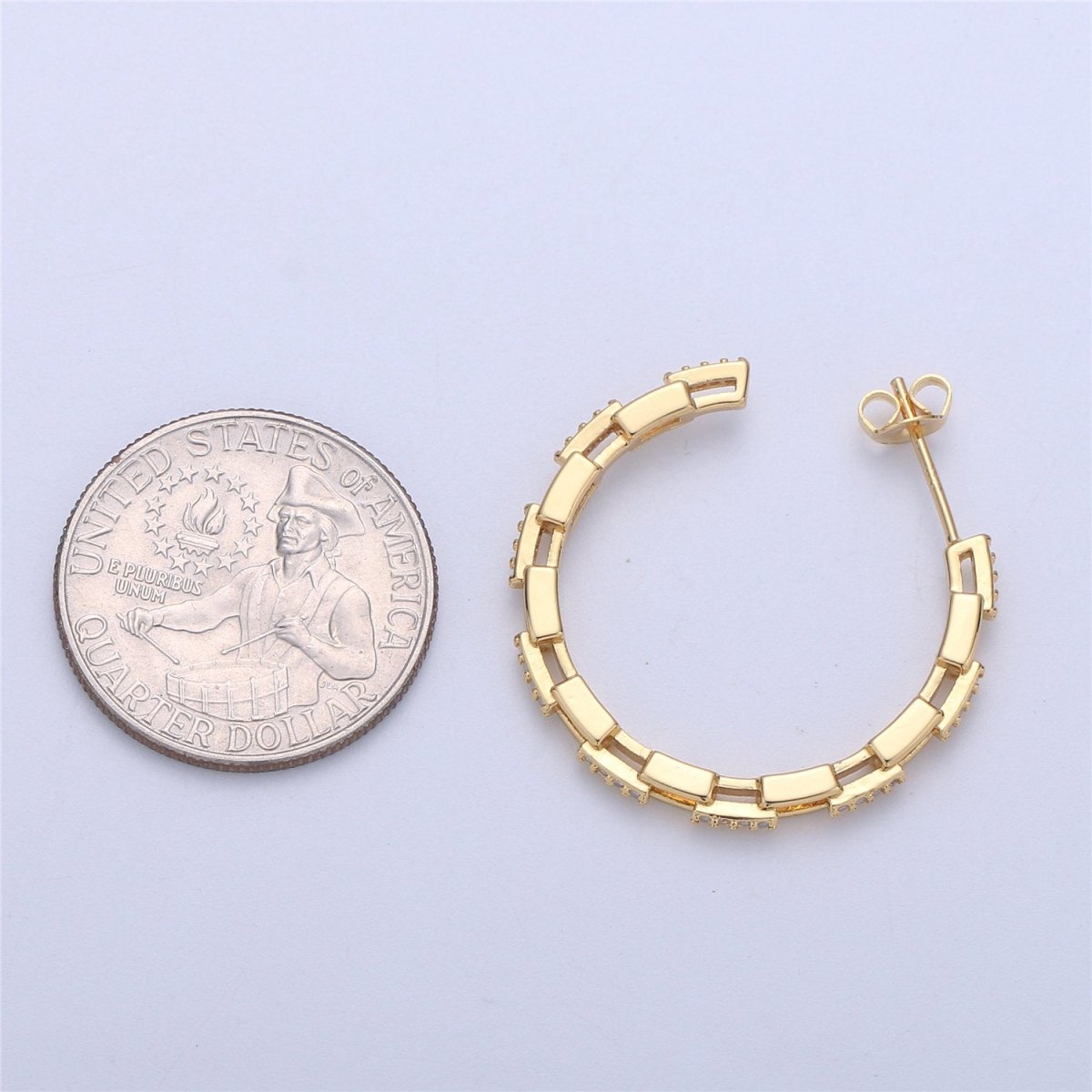 Dainty Gold Chain Earring- Curb Chain Earring - Micro Pave Thin Earring - Gold Filled Hoop Ring - Minimalist Jewelry - Silver Link Earring Q-537 Q-538 - DLUXCA