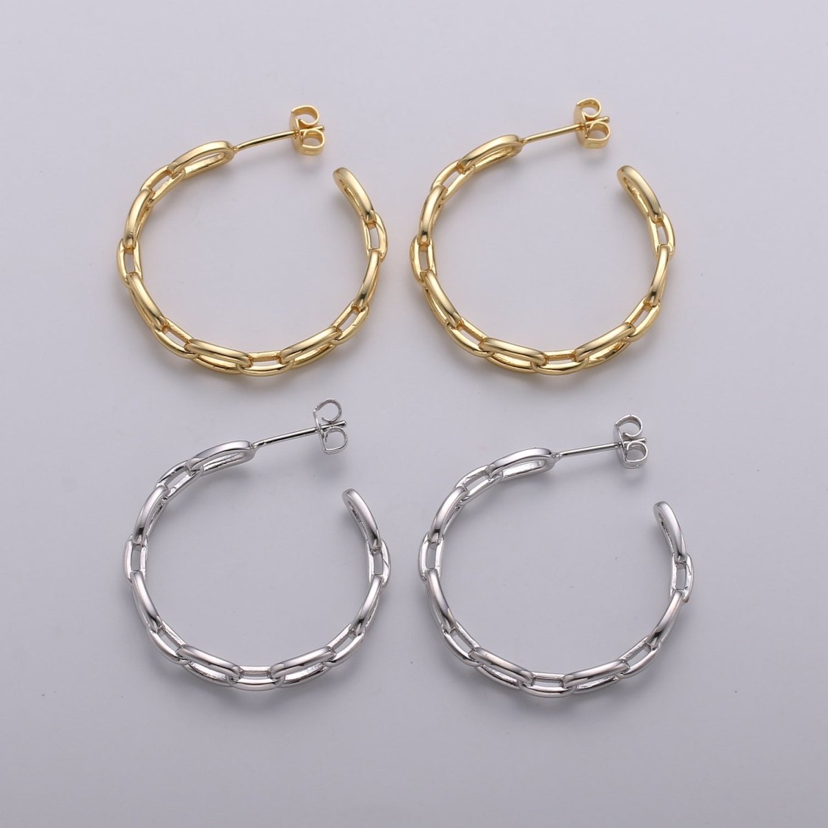 Dainty Gold Chain Earring- Curb Chain Earring - Thin Earring - Gold Filled Hoop Ring - Minimalist Jewelry - Cuban Link Earring K-874 K-875 - DLUXCA
