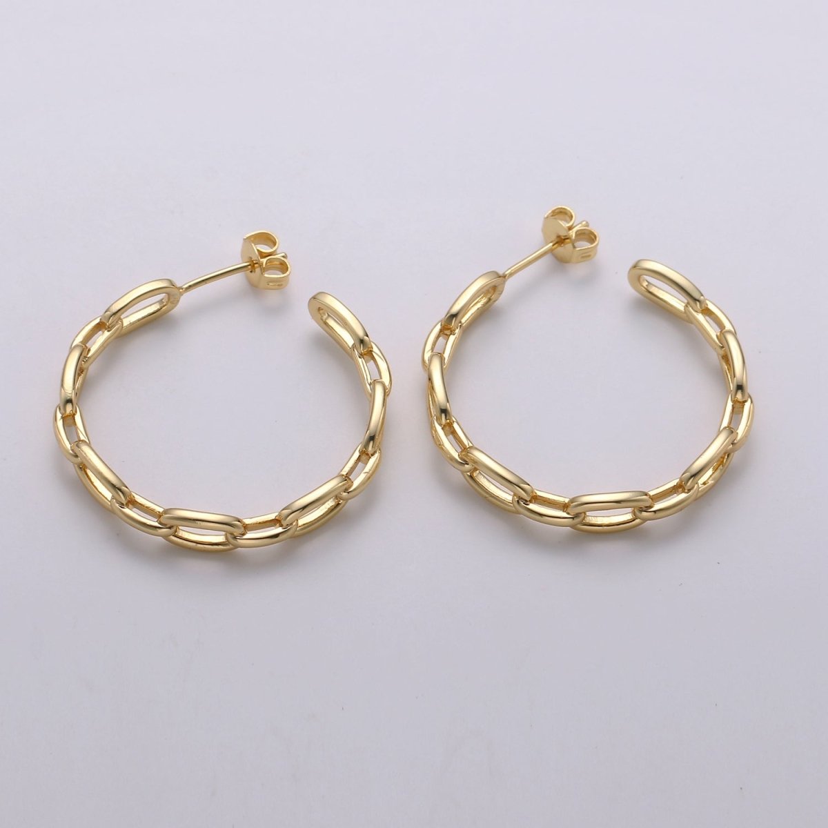 Dainty Gold Chain Earring- Curb Chain Earring - Thin Earring - Gold Filled Hoop Ring - Minimalist Jewelry - Cuban Link Earring K-874 K-875 - DLUXCA
