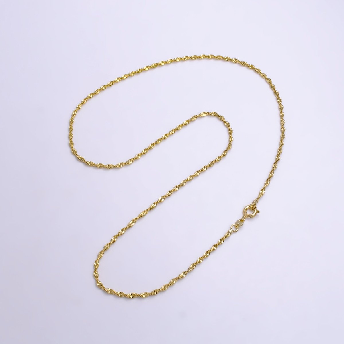 Dainty Gold Chain Necklace, Twist Singapore Chain Necklace Ready To Wear for Jewelry Making | WA-1118 Clearance Pricing - DLUXCA