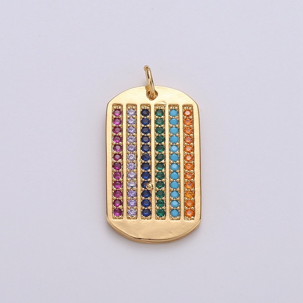 Dainty Gold Charm Military Tag Pendant, Rainbow Colorful Micro Pave charm, Cubic CZ Jewelry for DIY Necklace Component Supply, C-570 - DLUXCA