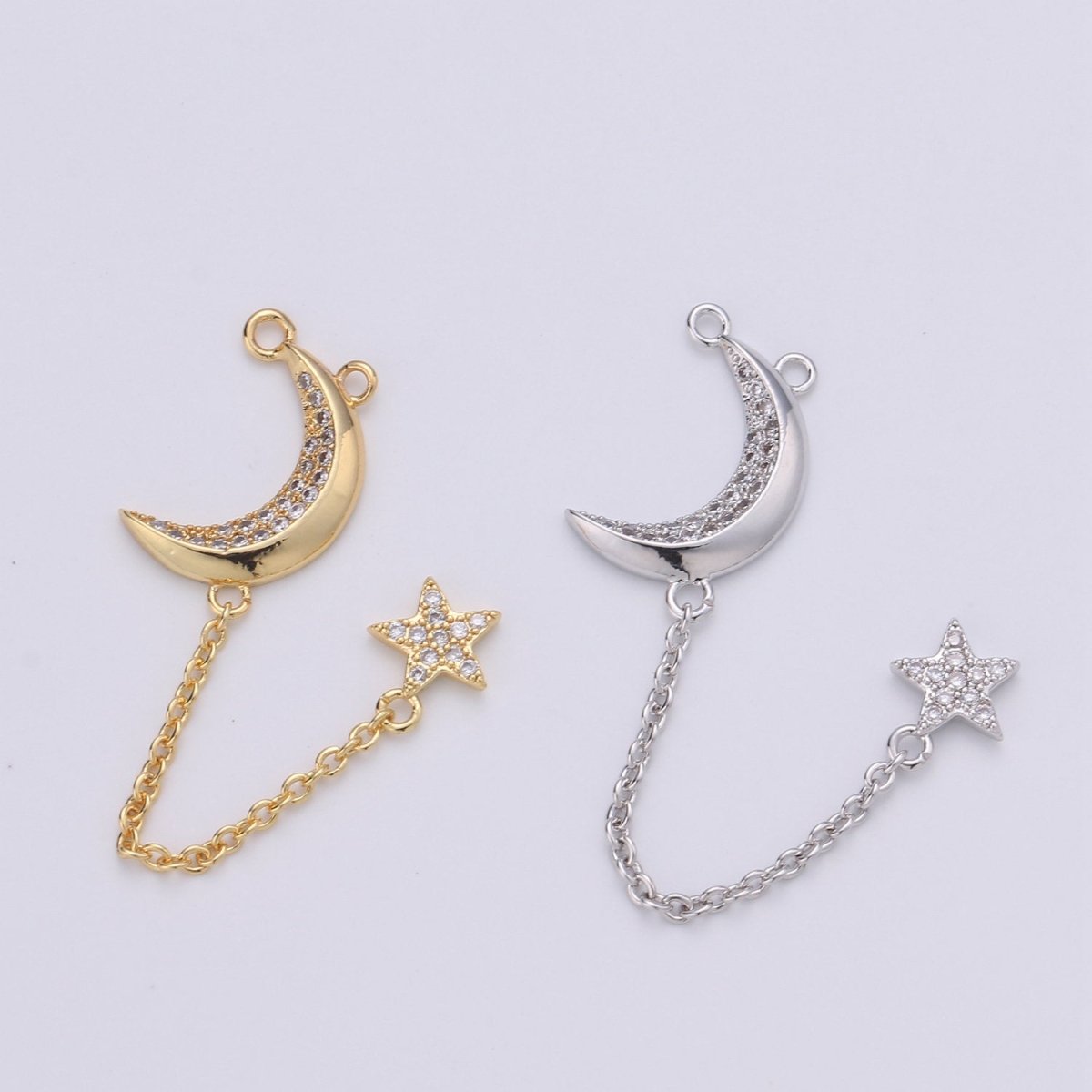 Dainty Gold Crescent Moon Charm Gold star Pendant for Lariat necklace Jewelry Making Supply Micro Pave Celestial Jewelry K-407 K-408 - DLUXCA