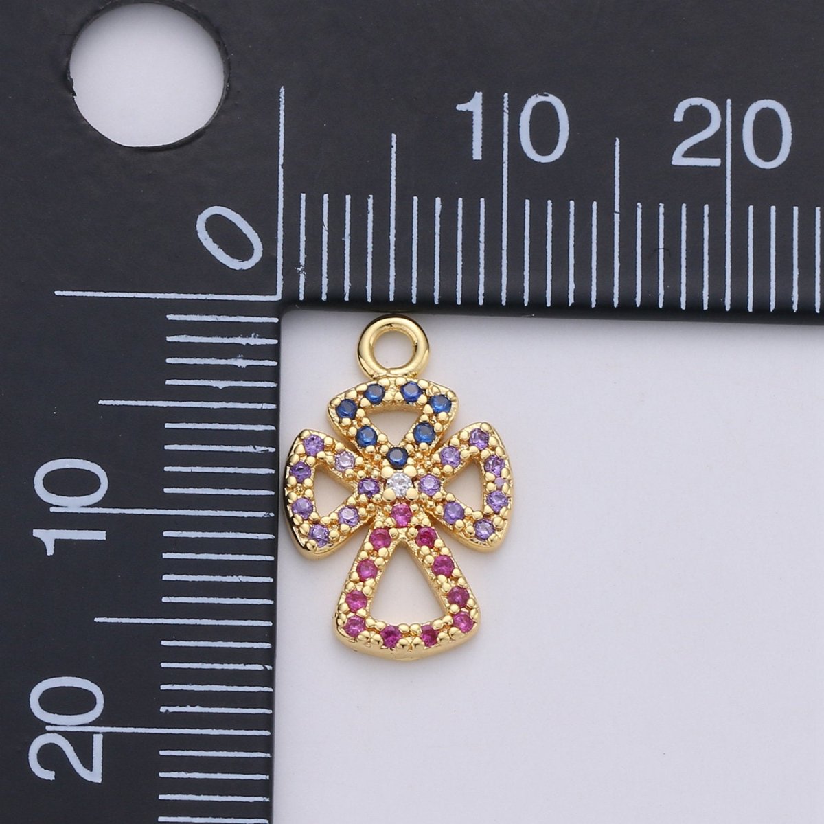 Dainty Gold Cross Charm Micro Pave Cross Charm Cubic Multi Color CZ Cross charm for Bracelet earring Necklace Component Supply C-882 - DLUXCA