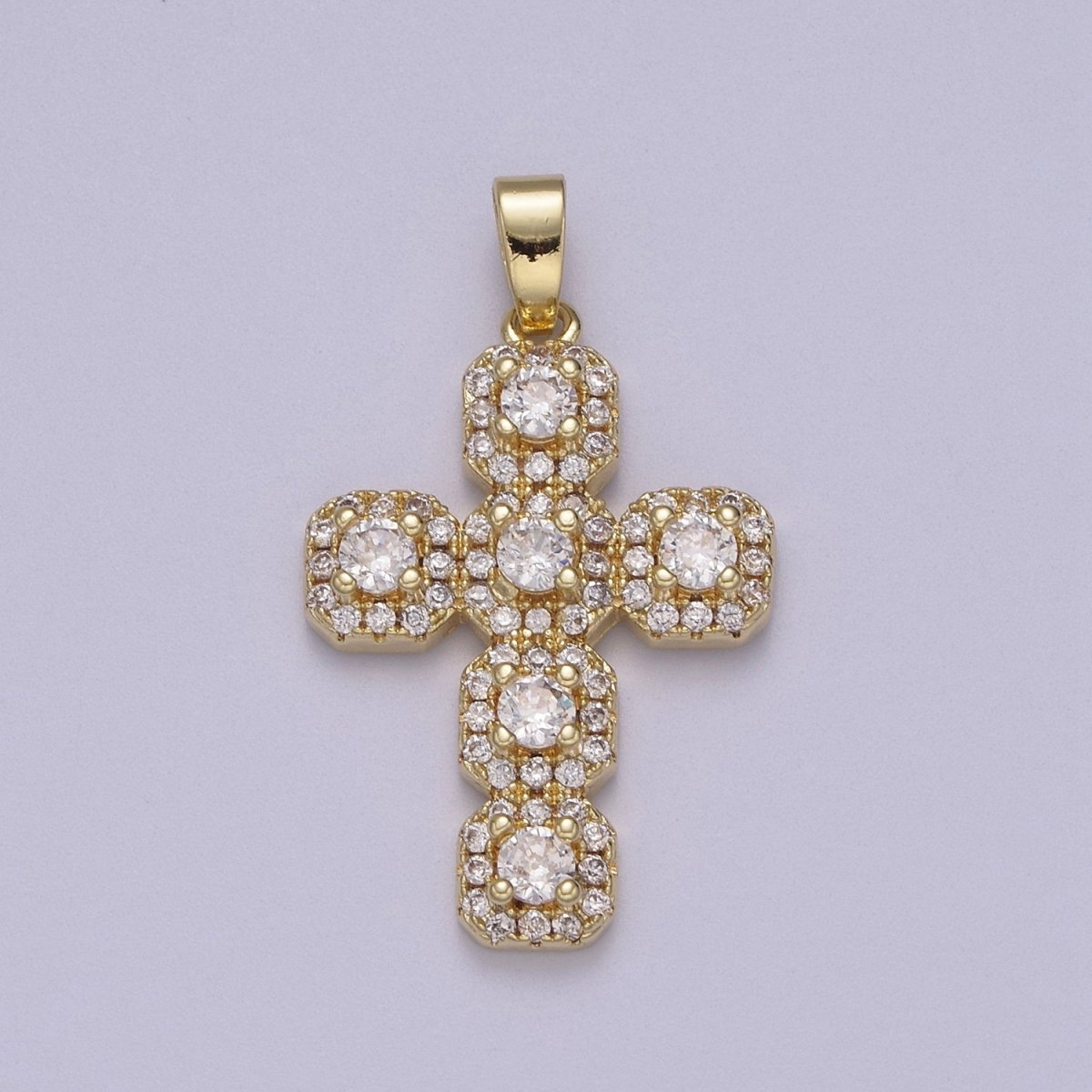 Dainty Gold Cross Pendant CZ Cross Charm for Minimalist Jewelry N-604 - DLUXCA