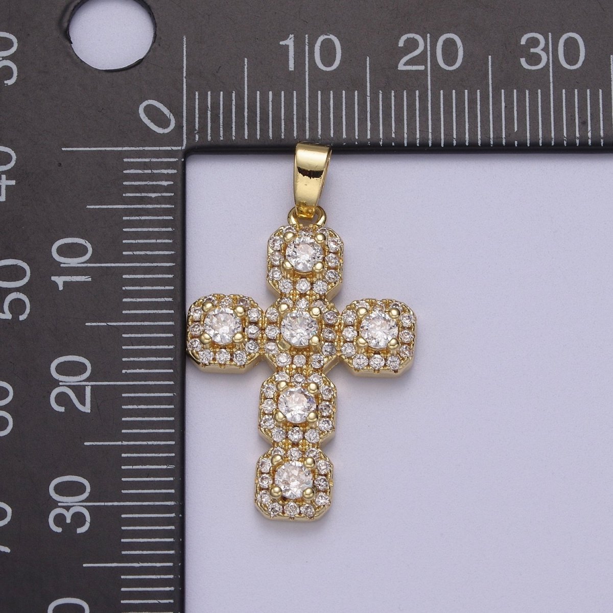 Dainty Gold Cross Pendant CZ Cross Charm for Minimalist Jewelry N-604 - DLUXCA