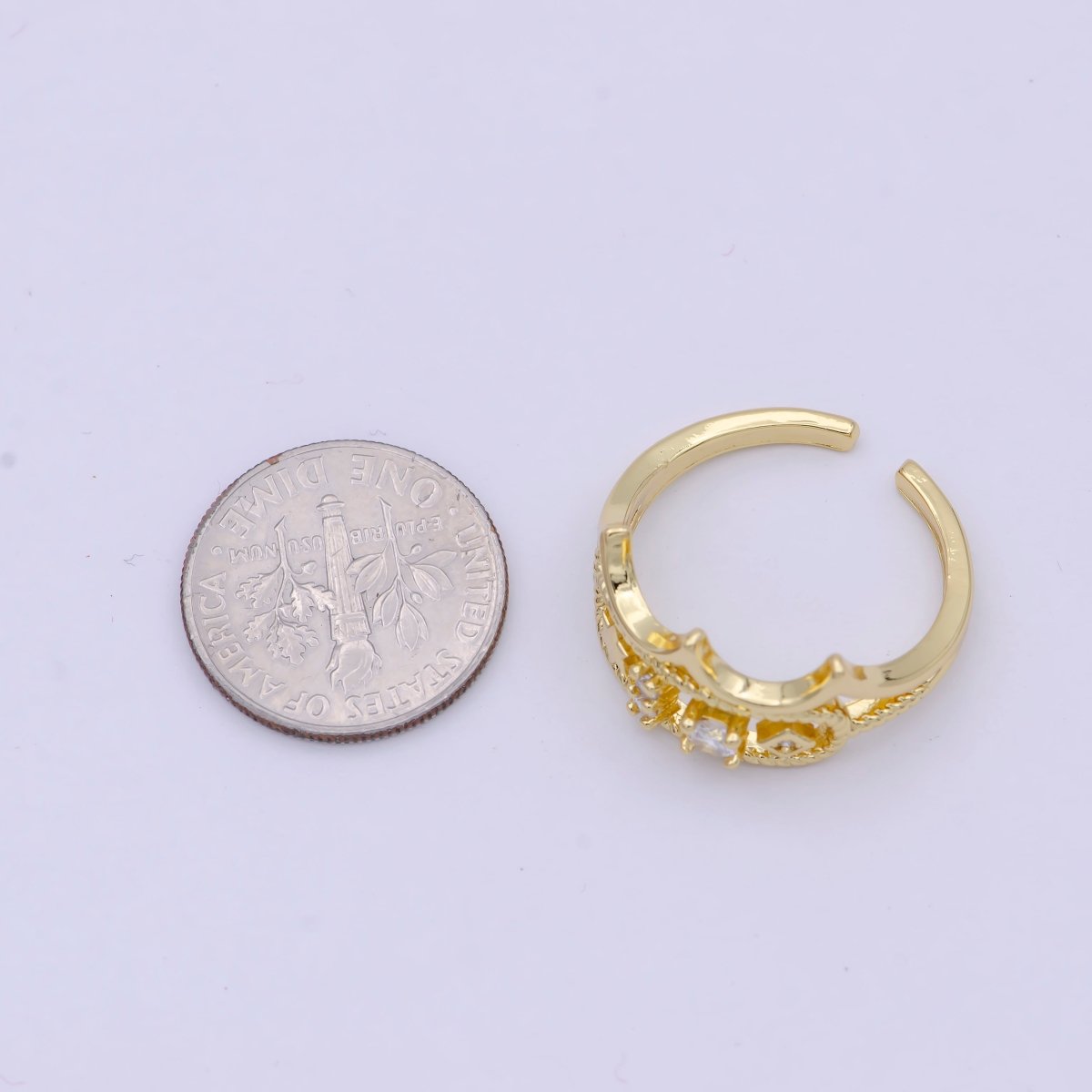 Dainty Gold Crown Ring Clear Tiara Cz Ring Open Adjustable Stackable Jewelry S-396 - DLUXCA