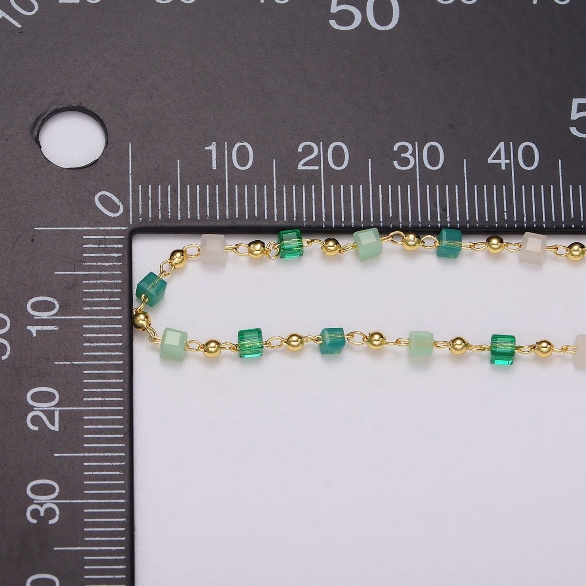 Dainty Gold Cube Beaded Chain for Jewelry Making Gold Satellite Crystal Bead Chain by Yard | ROLL-1390 - DLUXCA