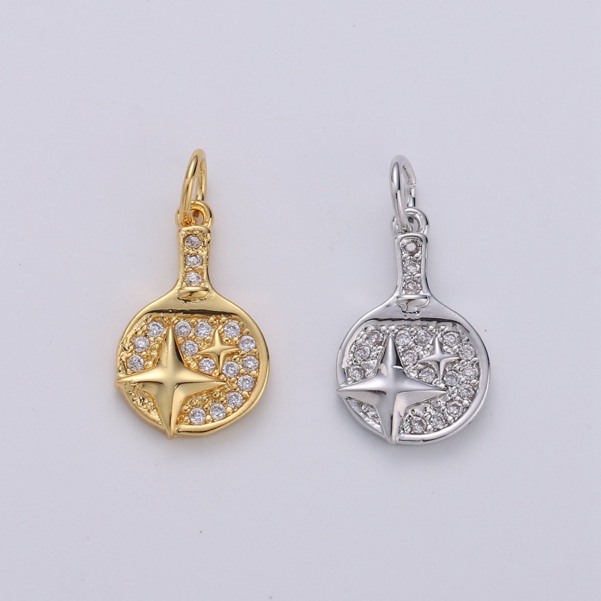 Dainty Gold Cubic North Star charm, CZ, Brass, Nickel free, Star pendant, Necklace supplies, Jewelry makings for Bracelet Earring Component D-281 D-282 - DLUXCA