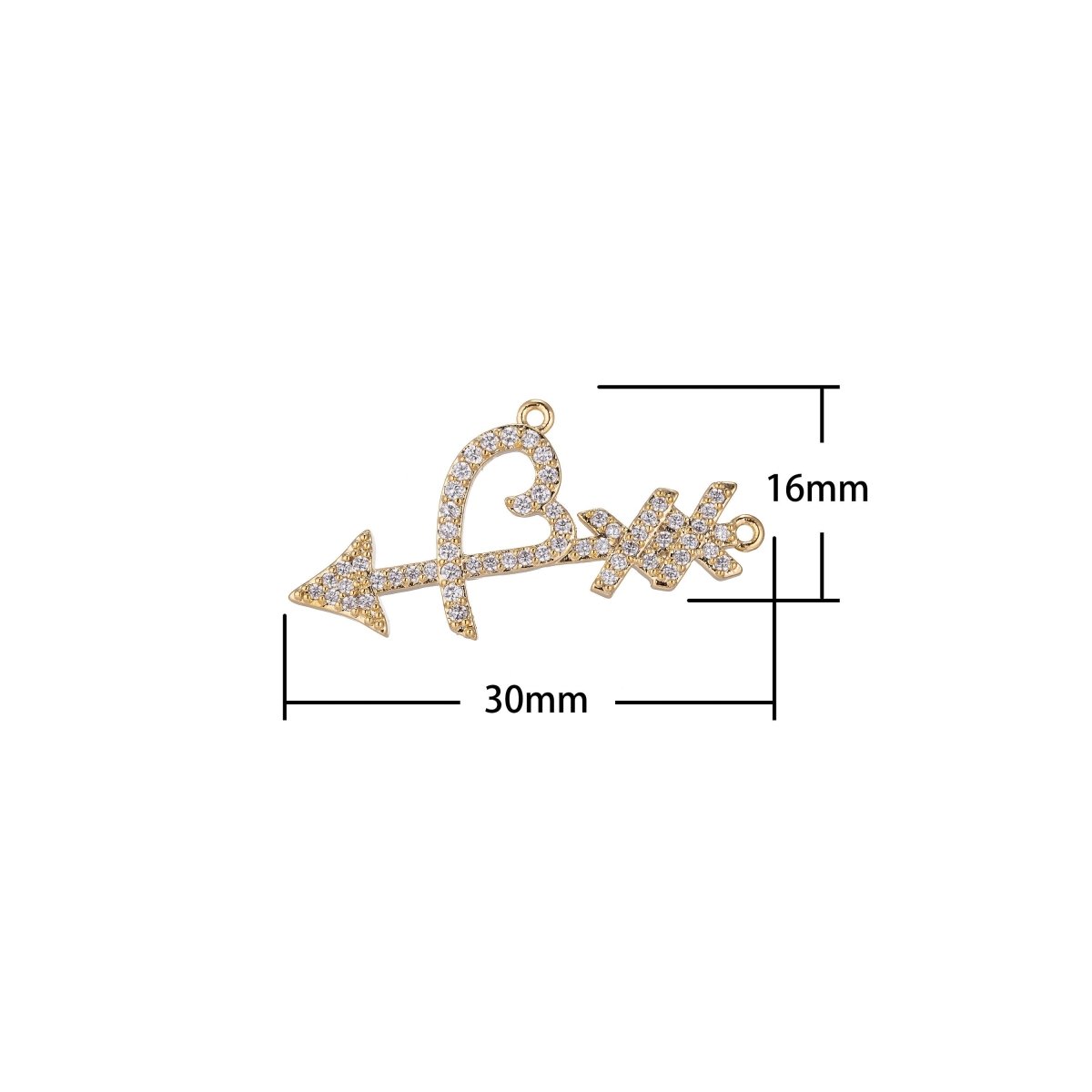 Dainty Gold Cupid Arrow Bracelet Connector, Micro Pave CZ Charm, Cute Romantic Love Lover Girlfriend DIY Necklace Pendant for Jewelry Making F-756 - DLUXCA