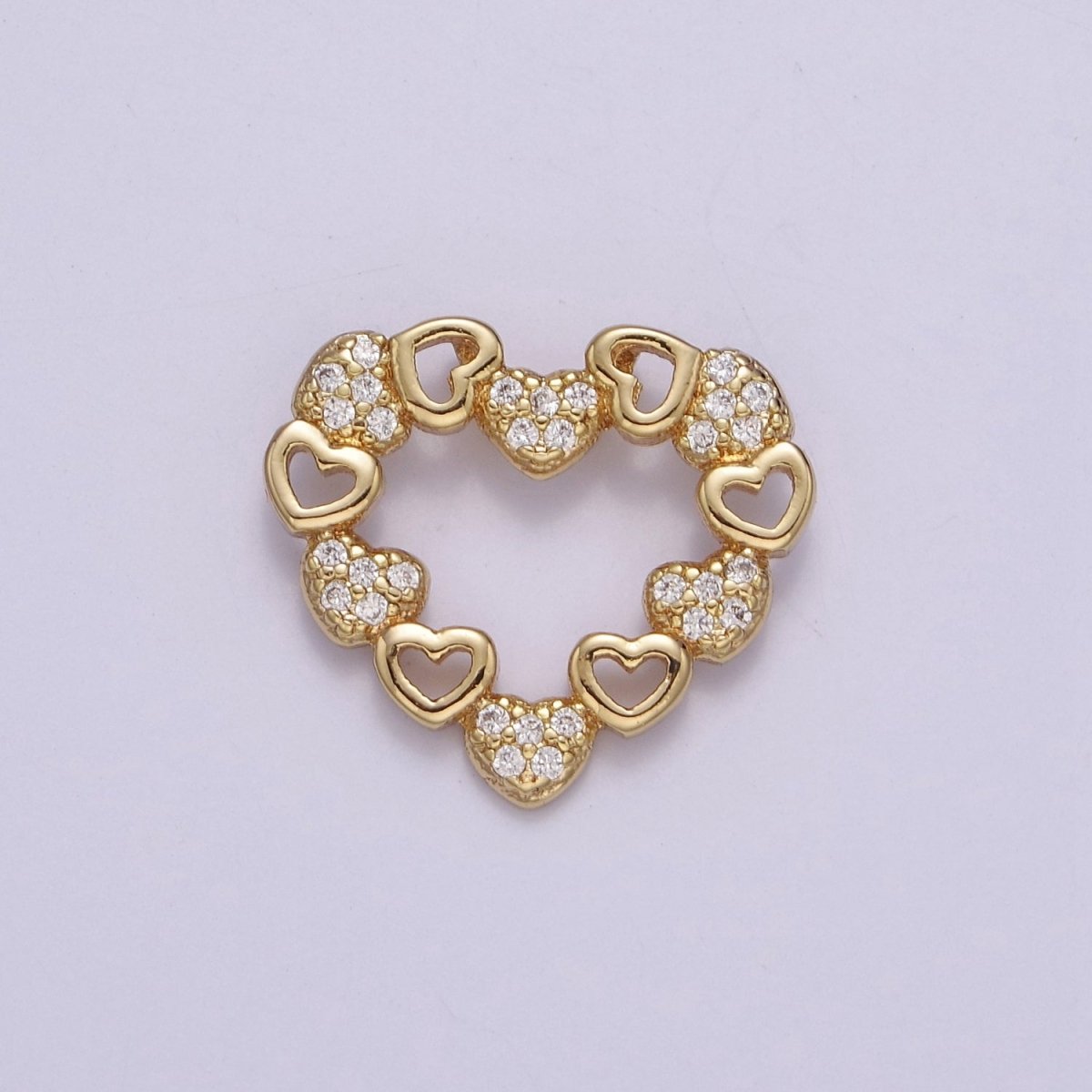 Dainty Gold CZ Heart Charm 16.5x18.5mm Dangle Open Heart Charm Necklace Pendant J-405 - DLUXCA