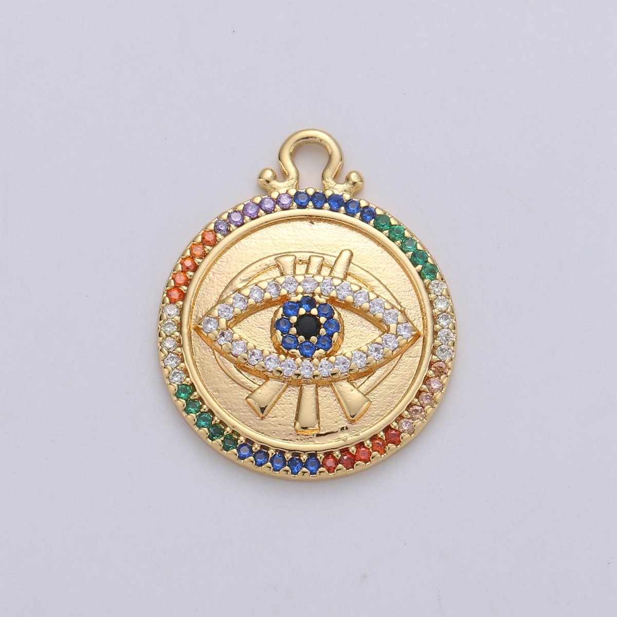Dainty Gold Evil Eye Charm 14k Gold Filled Micro Pave Eye Charm Multi Color CZ evil eye to protects its wearer from negative vibes, C-884 - DLUXCA