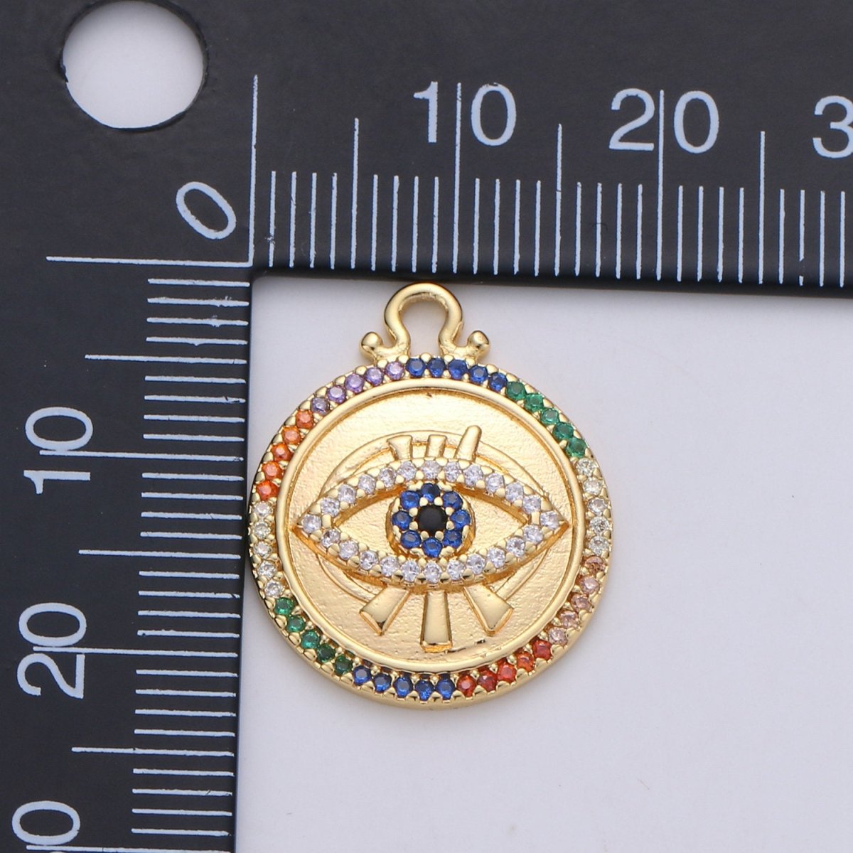 Dainty Gold Evil Eye Charm 14k Gold Filled Micro Pave Eye Charm Multi Color CZ evil eye to protects its wearer from negative vibes, C-884 - DLUXCA