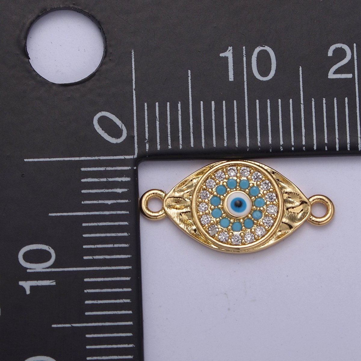 Dainty Gold Evil Eye Charm Connector F-414 - DLUXCA