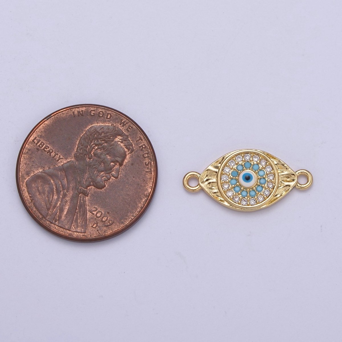 Dainty Gold Evil Eye Charm Connector F-414 - DLUXCA