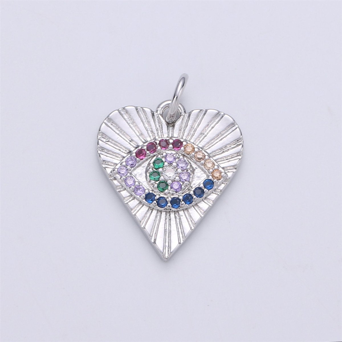 Dainty Gold Eye Charm 14k Gold Filled Silver Evil Eye Charm, Cubic Zirconia Love Charm, Medallion Heart Jewelry, Micro Pave Protection Charm C-899 C-900 - DLUXCA