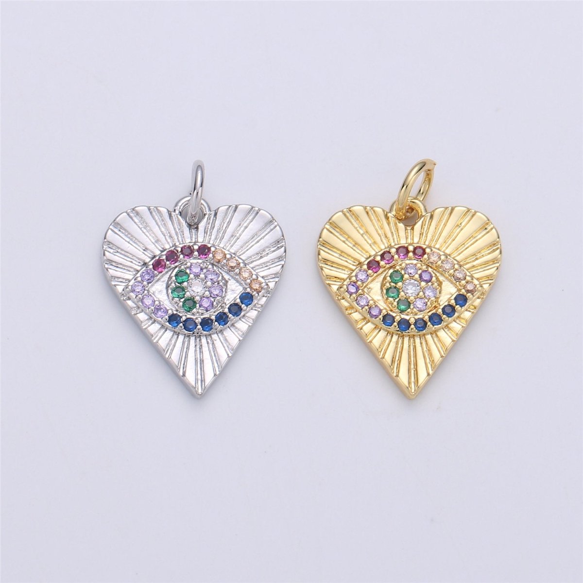Dainty Gold Eye Charm 14k Gold Filled Silver Evil Eye Charm, Cubic Zirconia Love Charm, Medallion Heart Jewelry, Micro Pave Protection Charm C-899 C-900 - DLUXCA