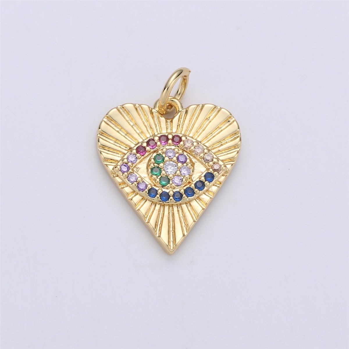 Dainty Gold Eye Charm 14k Gold Filled Silver Evil Eye Charm, Cubic Zirconia Love Charm, Medallion Heart Jewelry, Micro Pave Protection Charm C-899 C-900 - DLUXCA