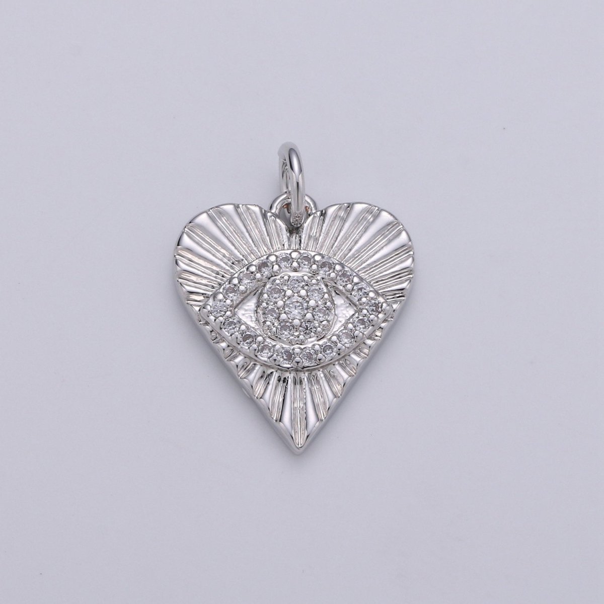 Dainty Gold Eye Charm 14k Gold Filled Silver Evil Eye Charm, Cubic Zirconia Love Charm, Medallion Heart Jewelry, Micro Pave Sun Burst Charm D-674 D-675 - DLUXCA
