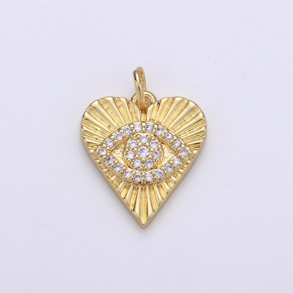 Dainty Gold Eye Charm 14k Gold Filled Silver Evil Eye Charm, Cubic Zirconia Love Charm, Medallion Heart Jewelry, Micro Pave Sun Burst Charm D-674 D-675 - DLUXCA