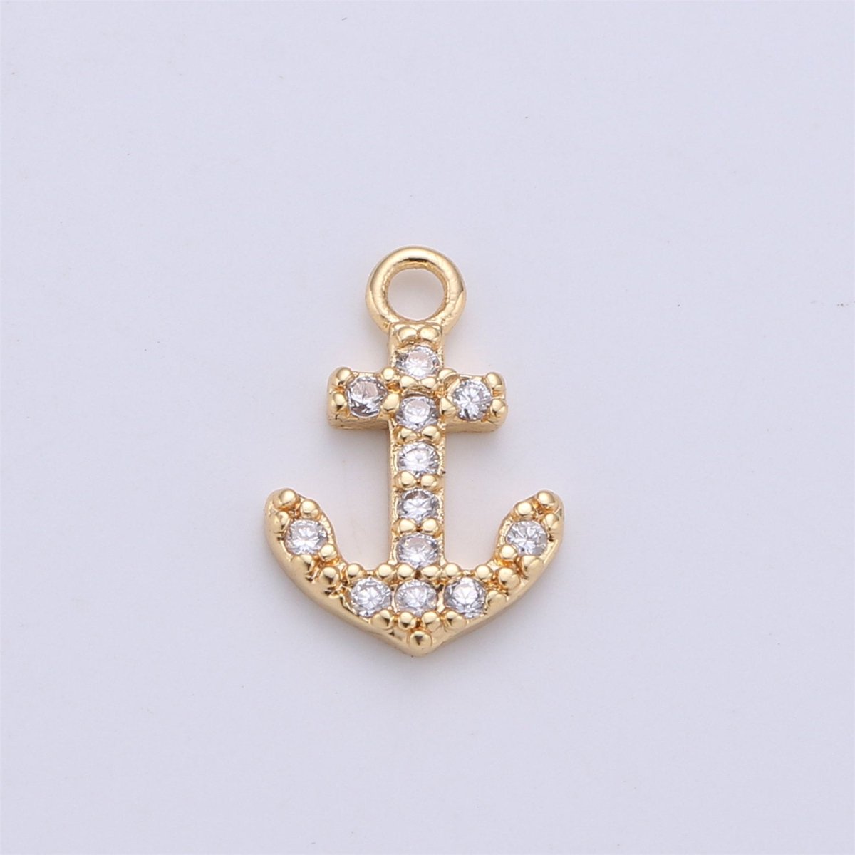 Dainty Gold Fill Anchor Charm Micro Pave Nautical Charm for Necklace Earring Bracelet 11mmx7mm K-144 - DLUXCA