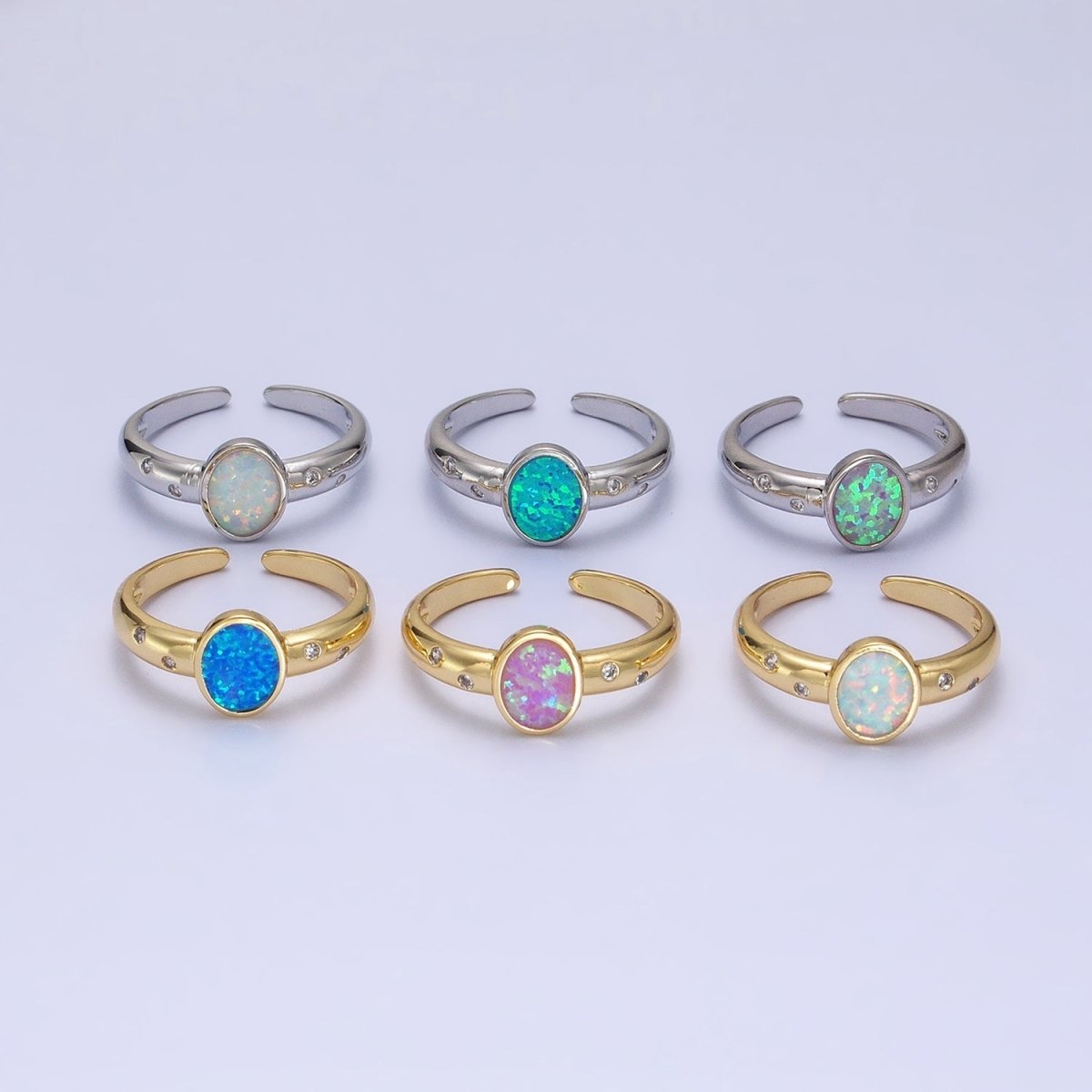 Dainty Gold Fill Fire Opal Ring Oval Ring Open Adjustable Ring O-1783~O-1788 - DLUXCA