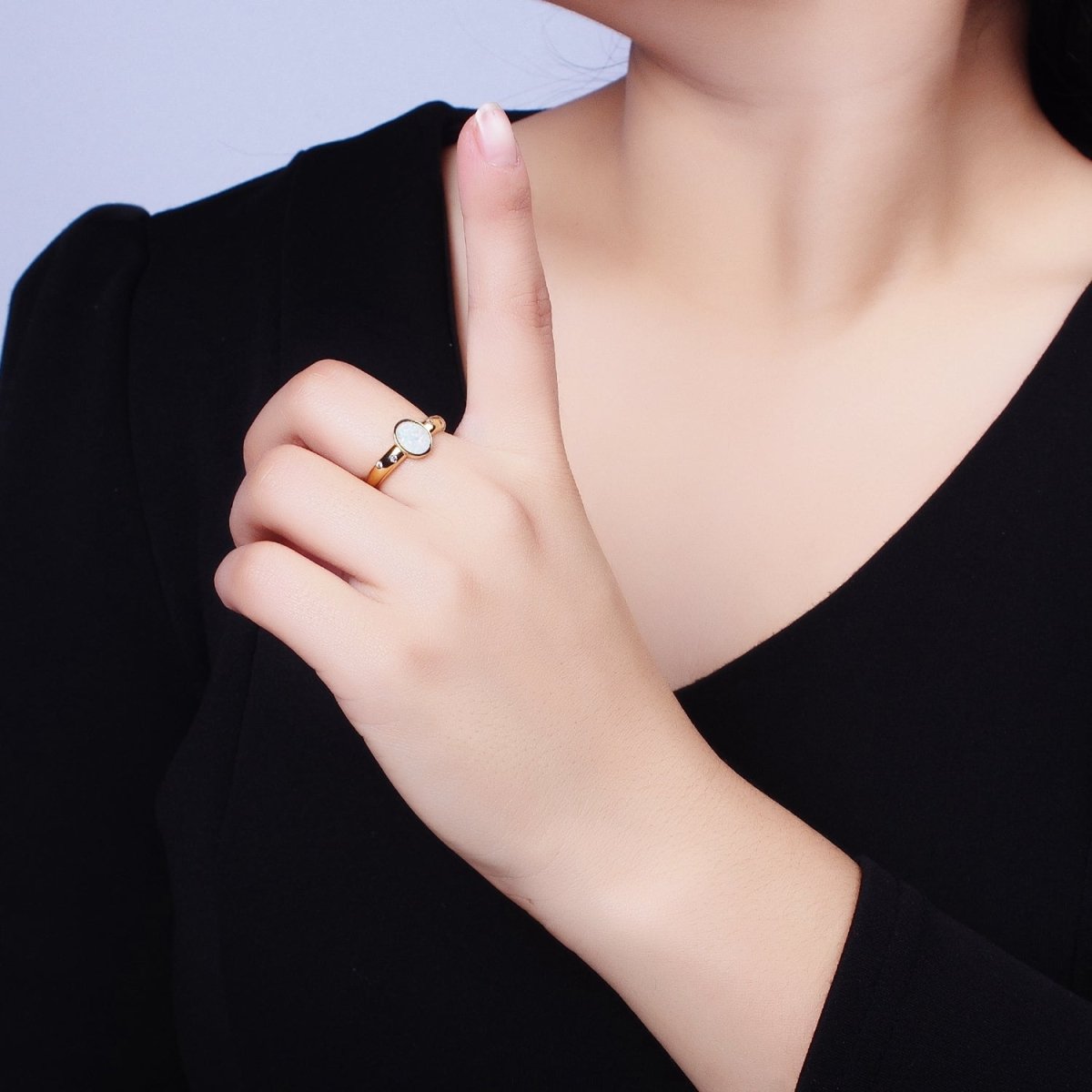 Dainty Gold Fill Fire Opal Ring Oval Ring Open Adjustable Ring O-1783~O-1788 - DLUXCA