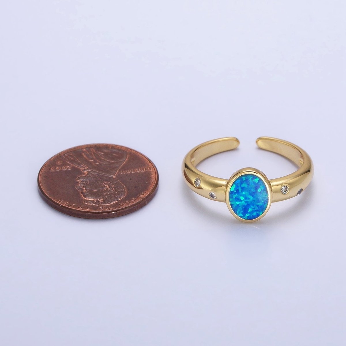 Dainty Gold Fill Fire Opal Ring Oval Ring Open Adjustable Ring O-1783~O-1788 - DLUXCA