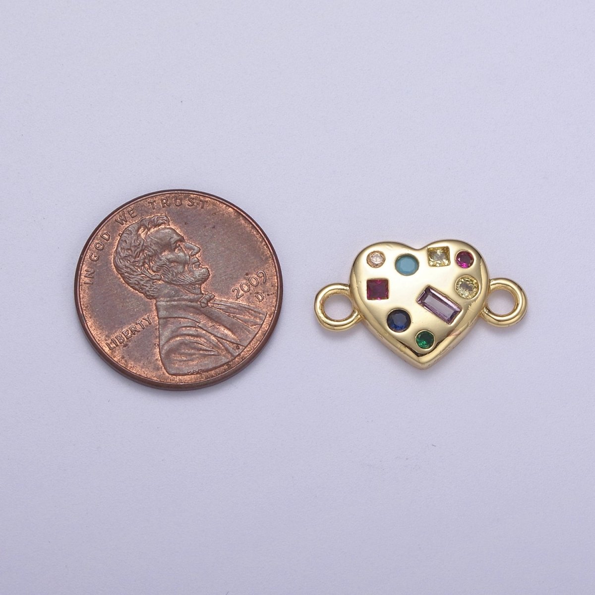 Dainty Gold Fill Heart Multi Color Gem Cz Stone Charm Connector for Necklace, Bracelet, Earring Supply F-141 - DLUXCA