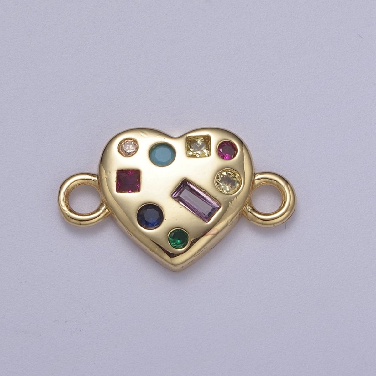 Dainty Gold Fill Heart Multi Color Gem Cz Stone Charm Connector for Necklace, Bracelet, Earring Supply F-141 - DLUXCA