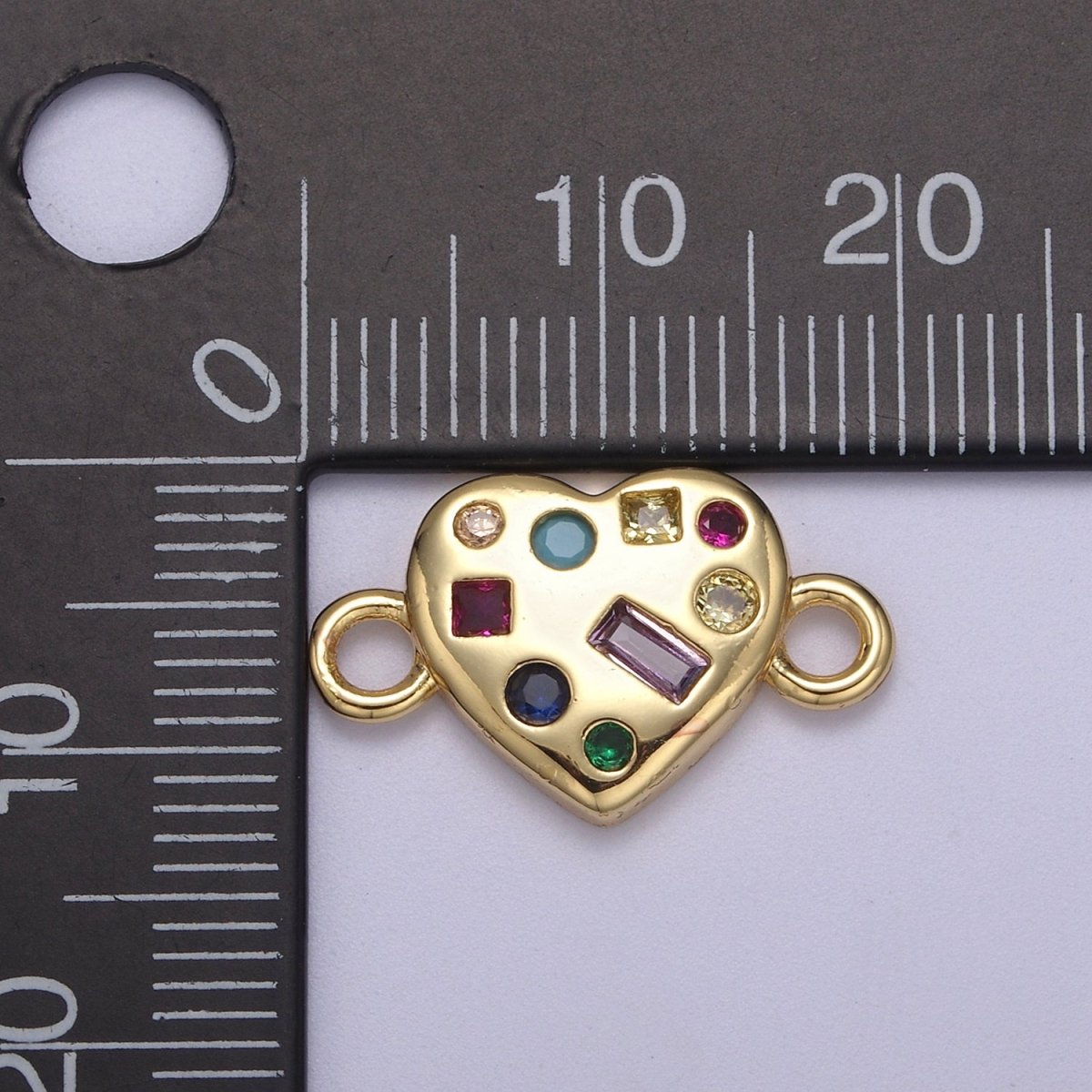 Dainty Gold Fill Heart Multi Color Gem Cz Stone Charm Connector for Necklace, Bracelet, Earring Supply F-141 - DLUXCA