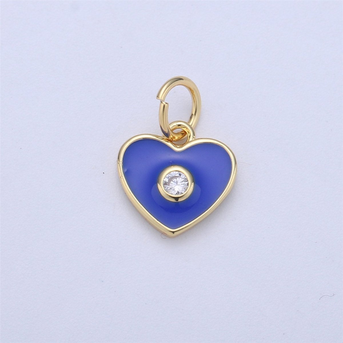 Dainty Gold Fill Purple Blue Teal White Enamel Heart Charm CZ Micro Pave Heart pendant for Necklace Bracelet Earring Charm Jewelry Supply C-613 - DLUXCA