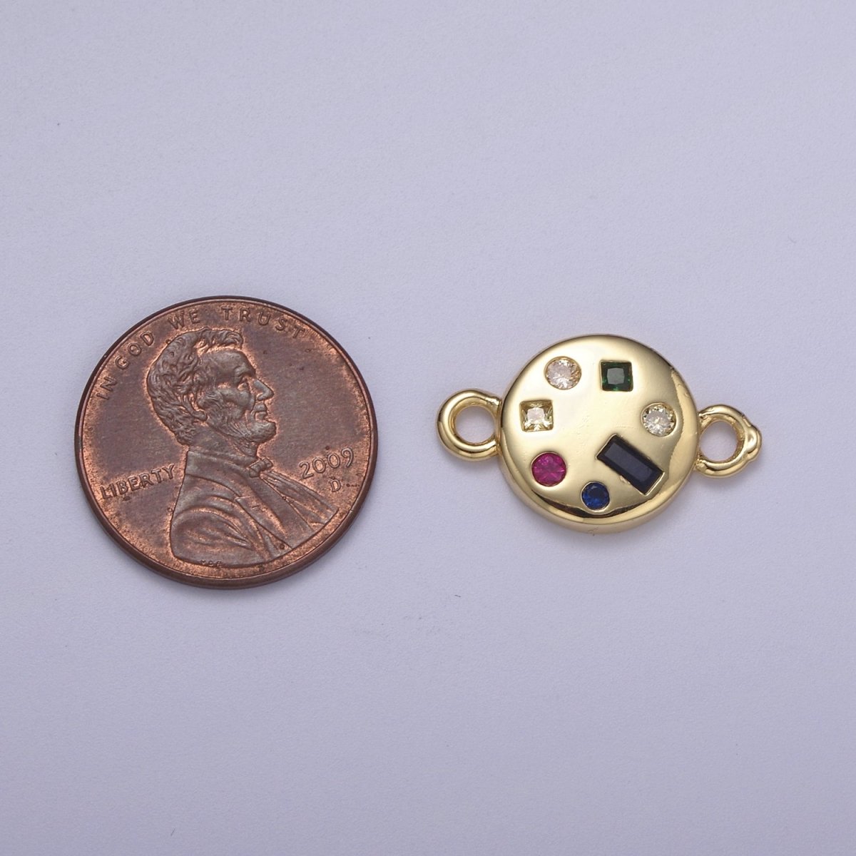 Dainty Gold Fill Round Circle Multi Color Gem Cz Stone Charm Connector for Necklace, Bracelet, Earring Supply F-142 - DLUXCA