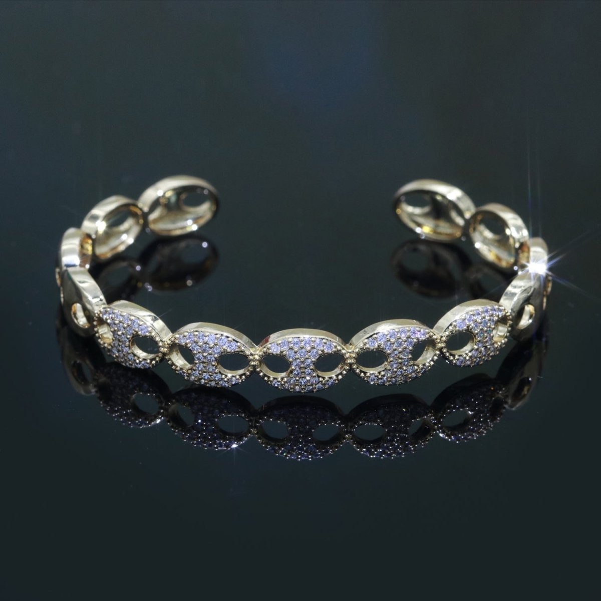 Dainty Gold Filled Anchor Link Bangle Bracelet, 14K Gold Filled Designer Inspired Gold Bracelet Adjustable Cuff Bracelet | WA-128 Clearance Pricing - DLUXCA