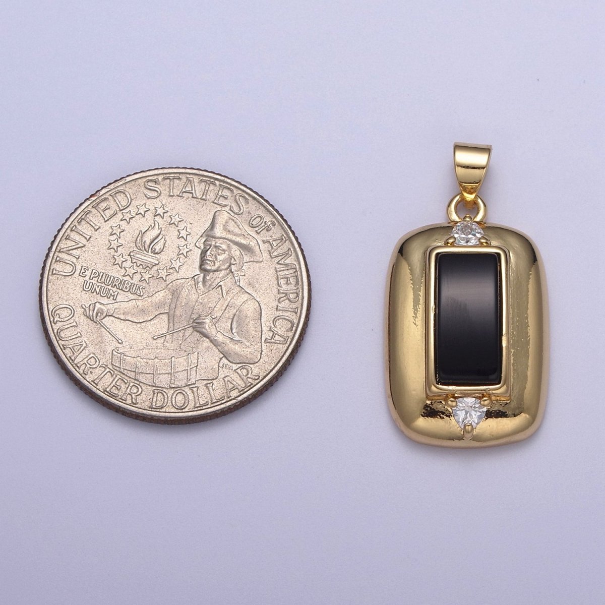 Dainty Gold Filled Black Onyx Pendant Tag Charm for Necklace Component H-542 - DLUXCA