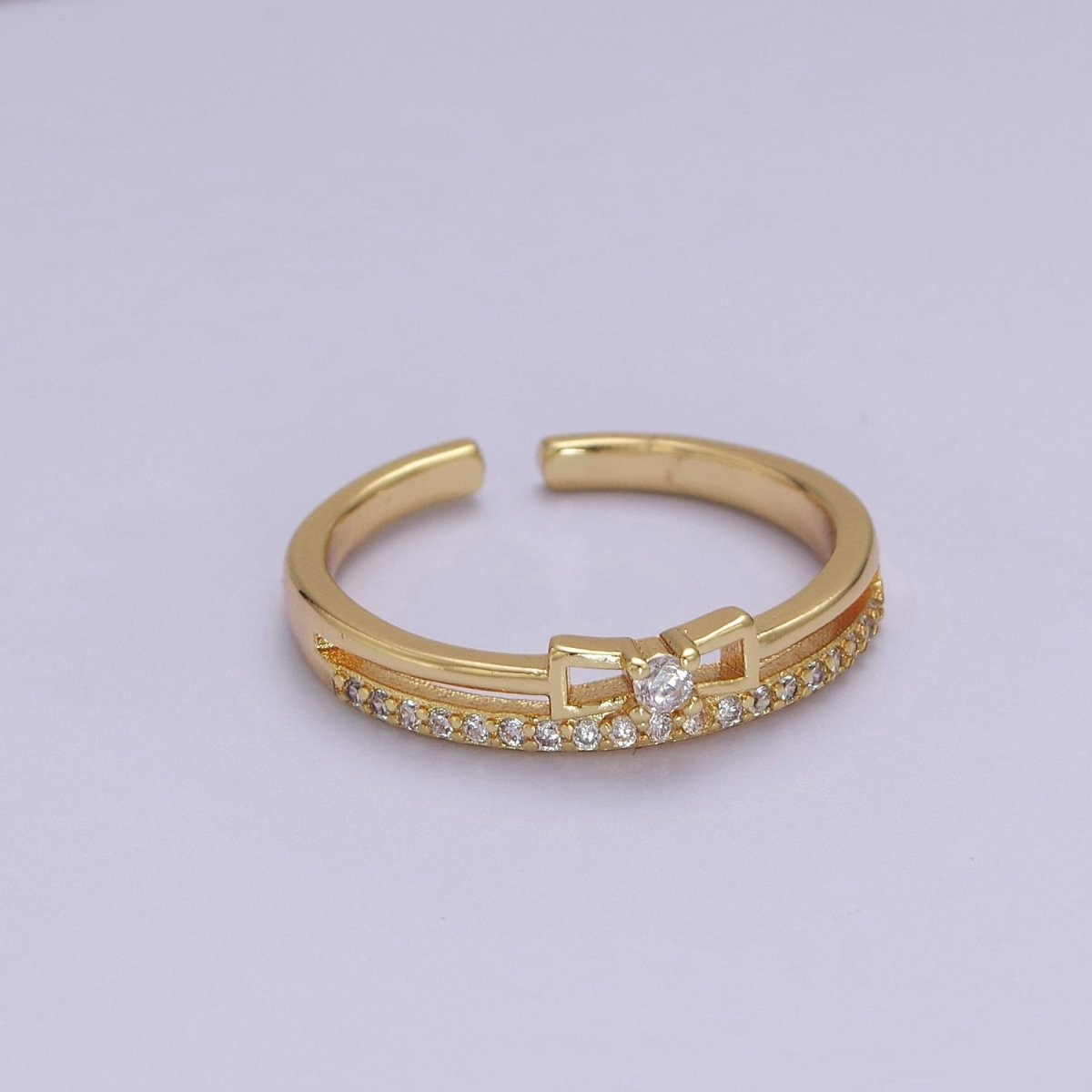 Dainty Gold Filled Bow CZ Ring Open Adjustable Ring S-514 - DLUXCA