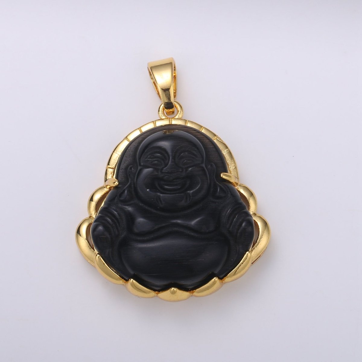 Dainty Gold Filled Buddha Pendant for Necklace Laughing Buddha Charm Tiger eye Buddha Pendant - DLUXCA