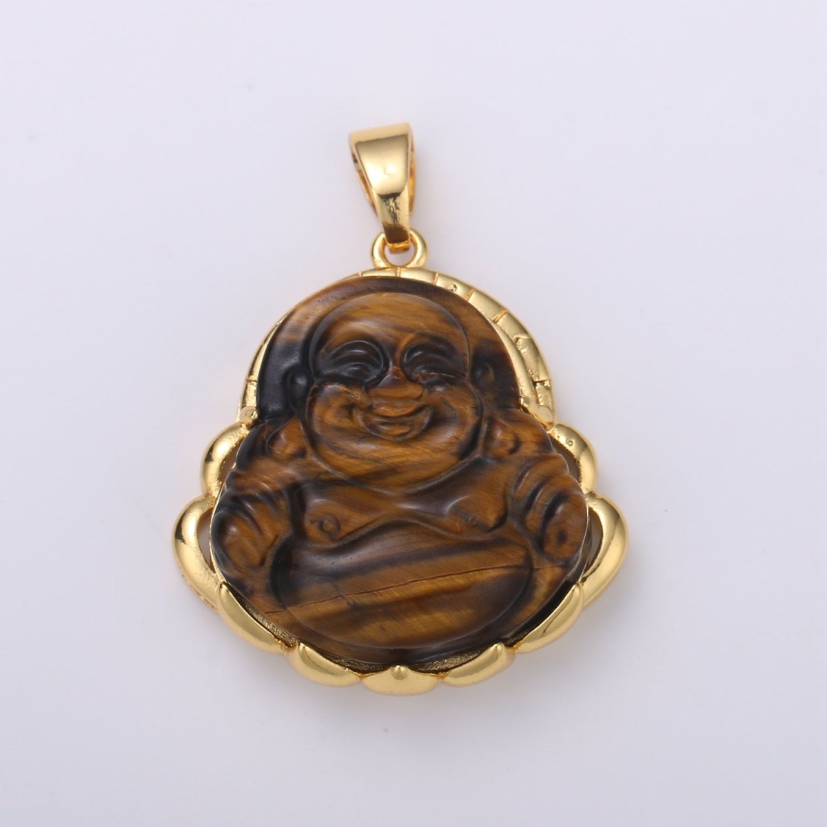Dainty Gold Filled Buddha Pendant for Necklace Laughing Buddha Charm Tiger eye Buddha Pendant - DLUXCA