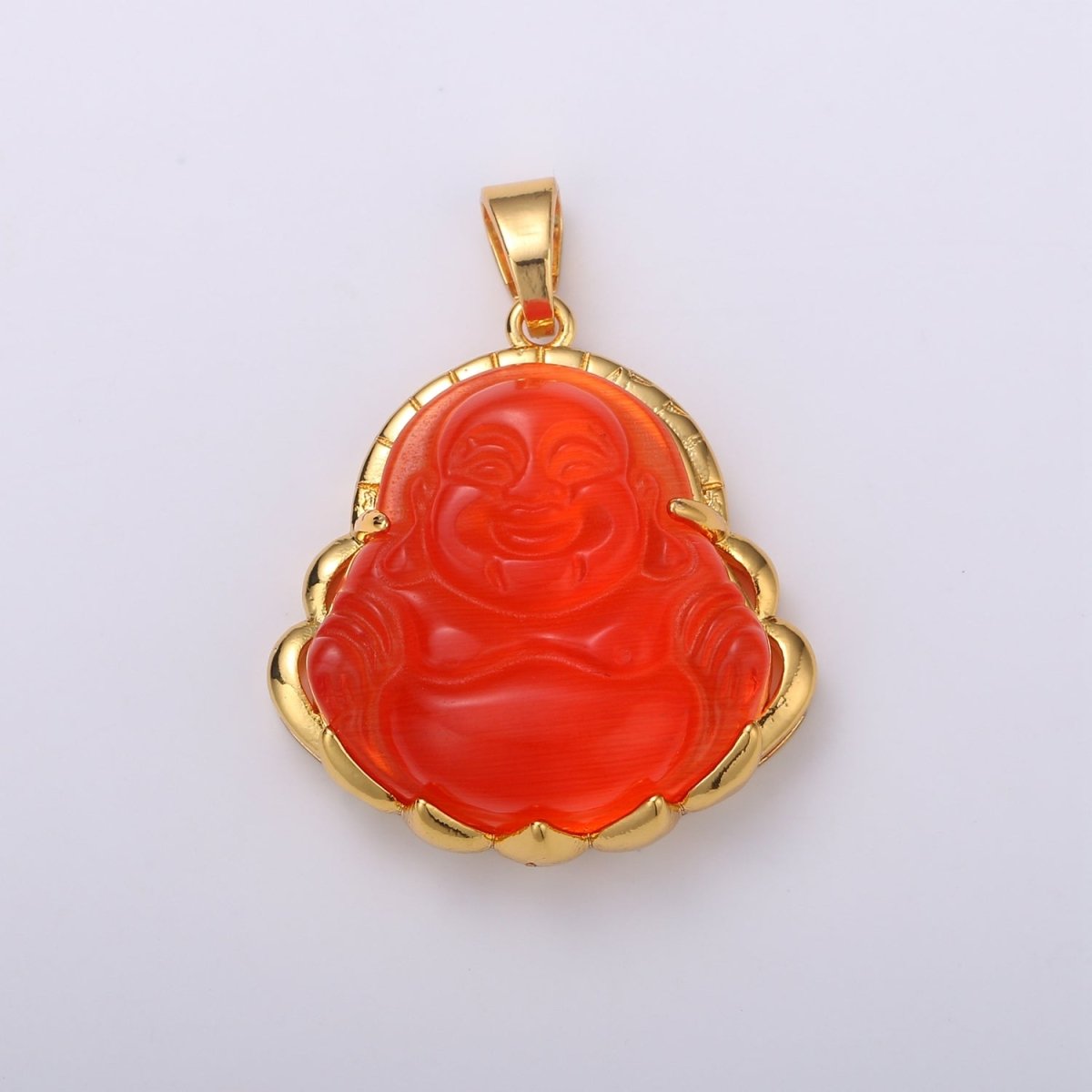 Dainty Gold Filled Buddha Pendant for Necklace Laughing Buddha Charm Tiger eye Buddha Pendant - DLUXCA